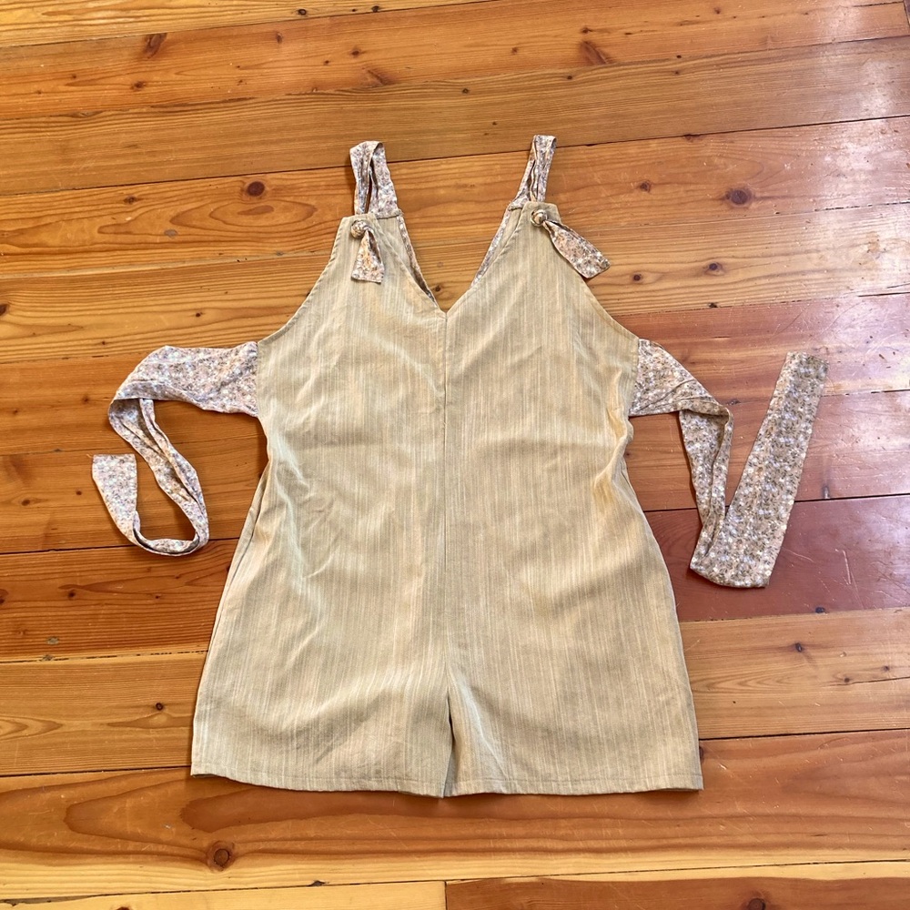 Beige Sleeveless Jumpsuit with Floral Straps